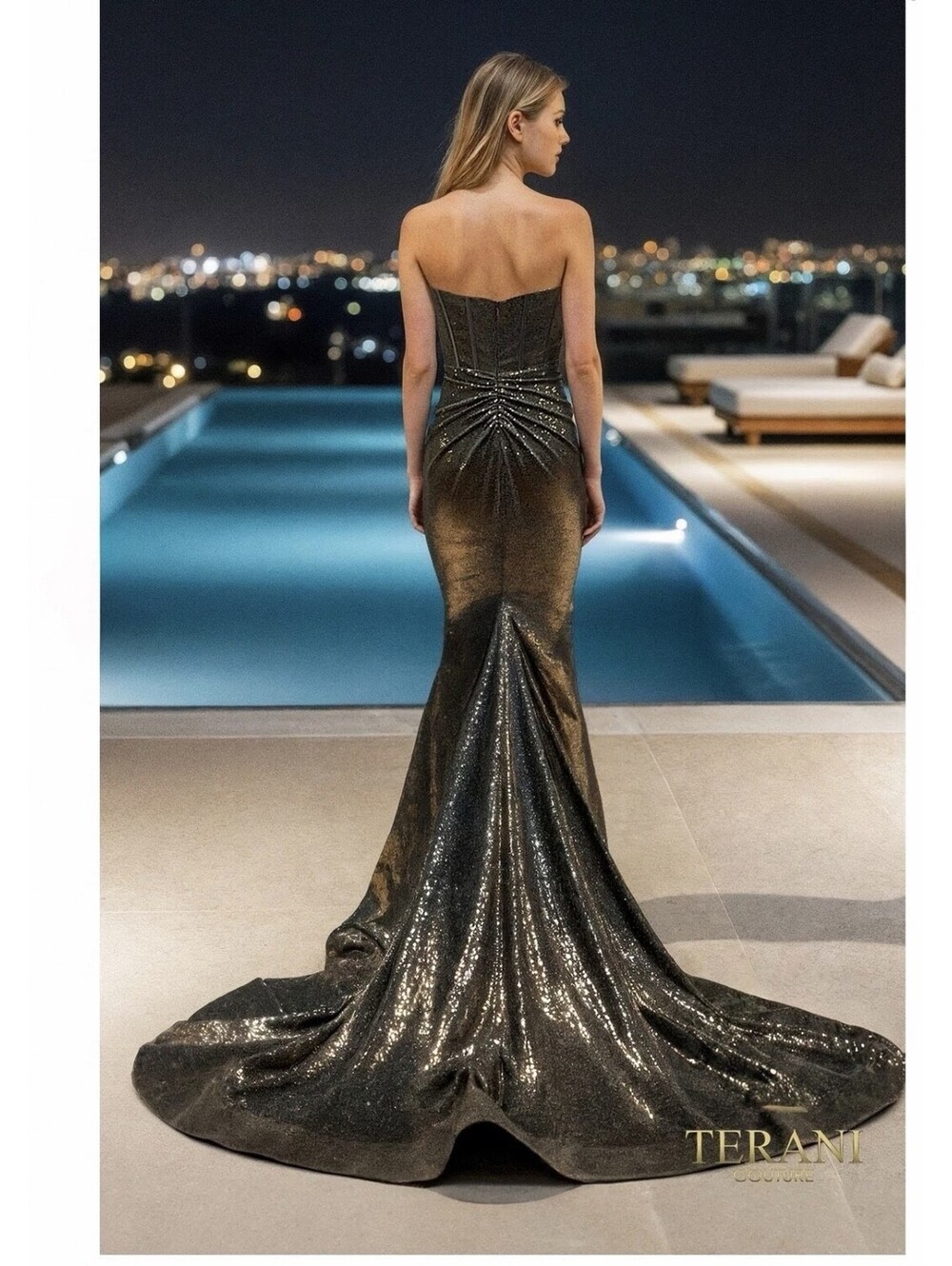 Dark Gold Metallic Prom Dress Size 6 Formal Gown Mermaid Corset for Pageant Gala - Picture 2 of 2